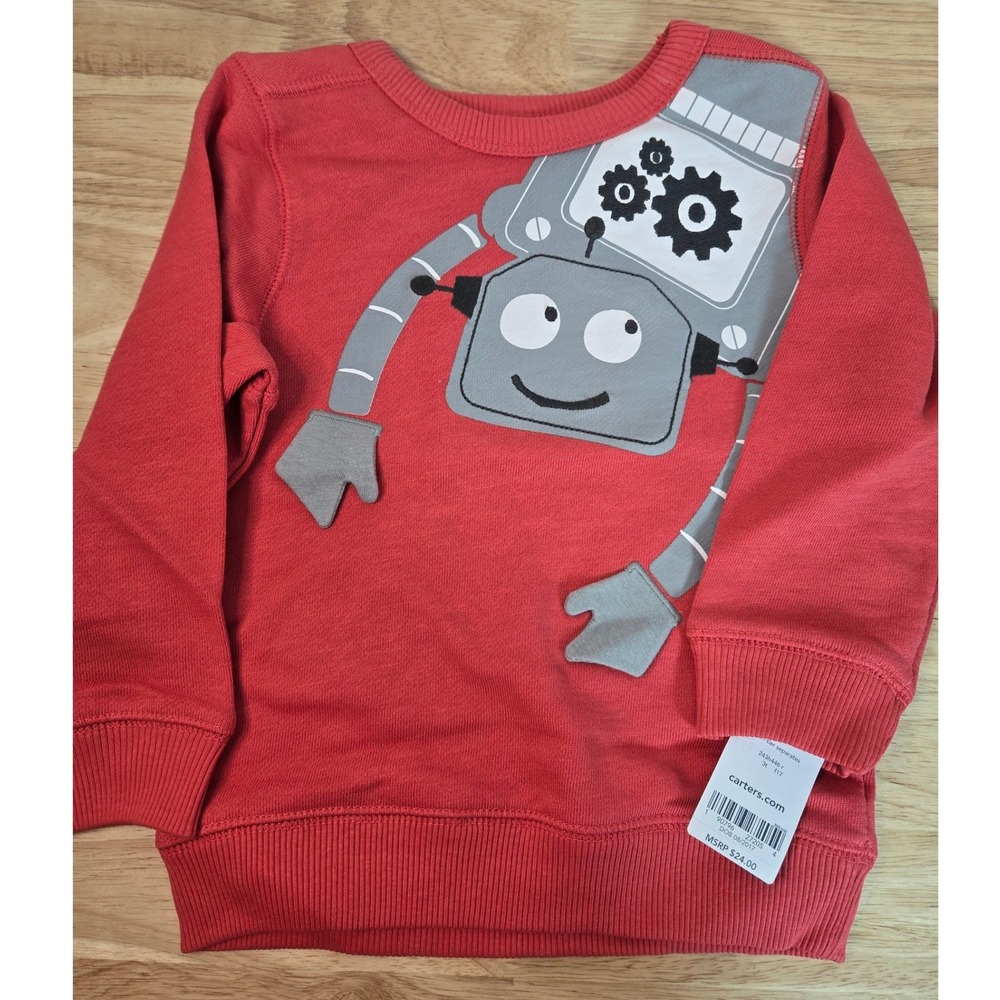 Carters Toddler Orange Robot Graphic Sweatshirt Size 3T NWT